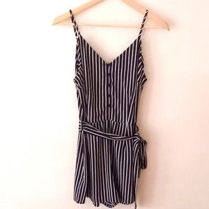Sweet Wanderer Navy Blue Striped Romper